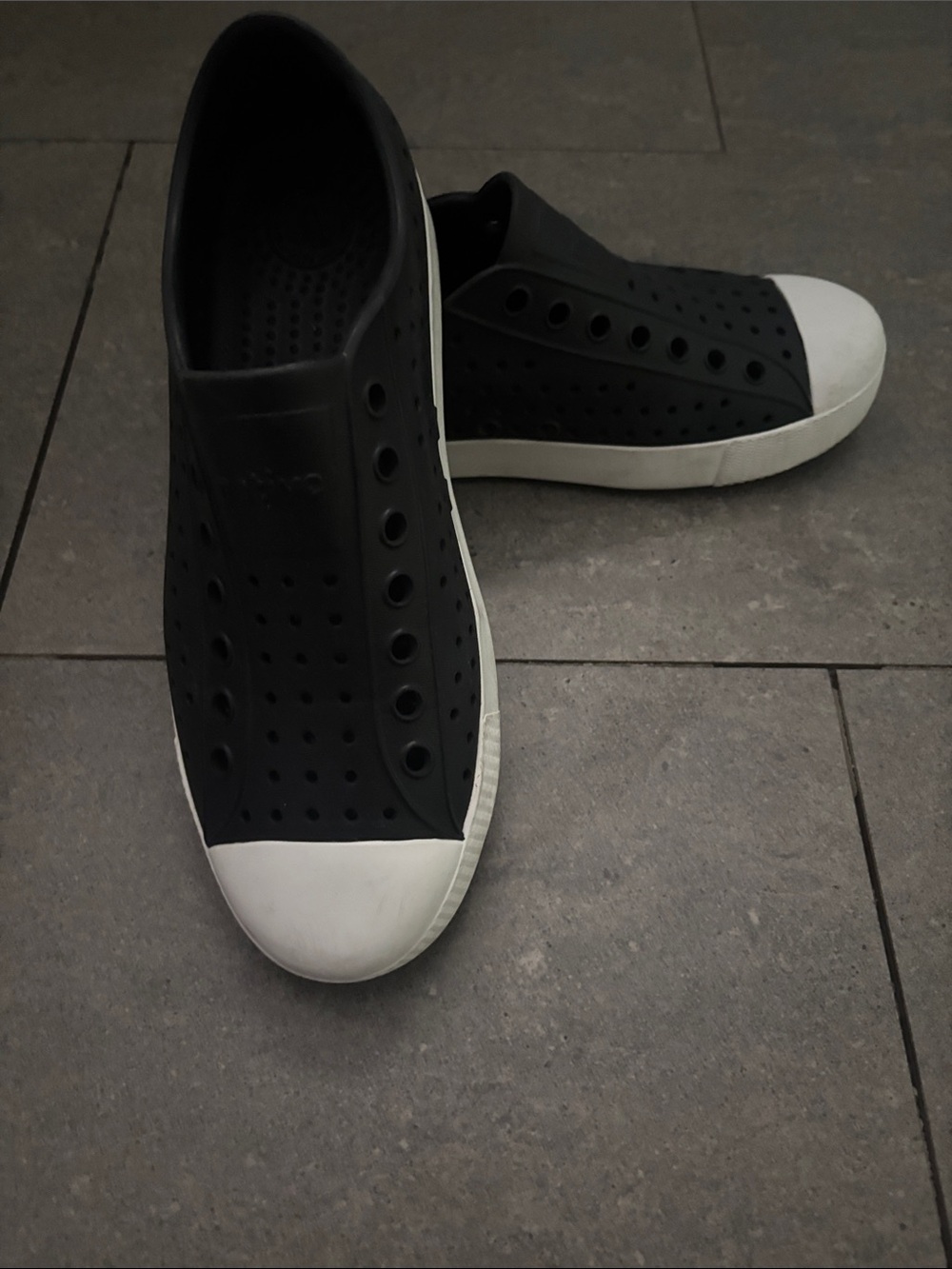 Native Men's Slip-On Loafers - Black with White Toe
